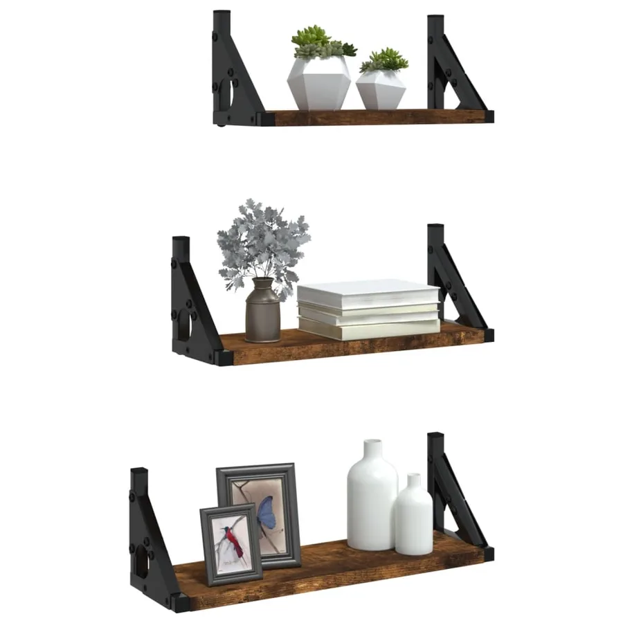 Ensemble d'étagères murales 3 pcs chêne fumé bois d'ingénierie - 3