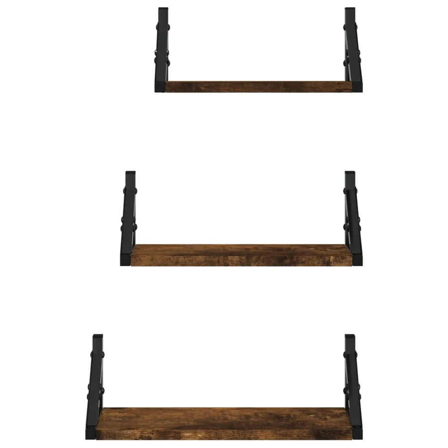 Ensemble d'étagères murales 3 pcs chêne fumé bois d'ingénierie - 4