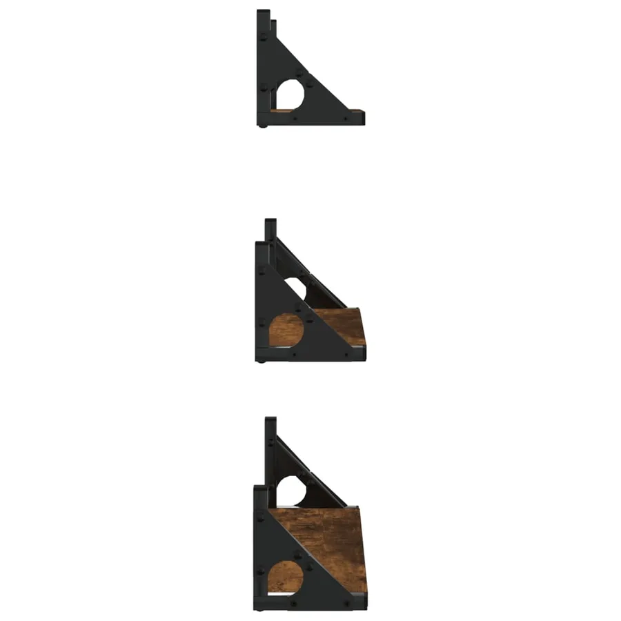 Ensemble d'étagères murales 3 pcs chêne fumé bois d'ingénierie - 5