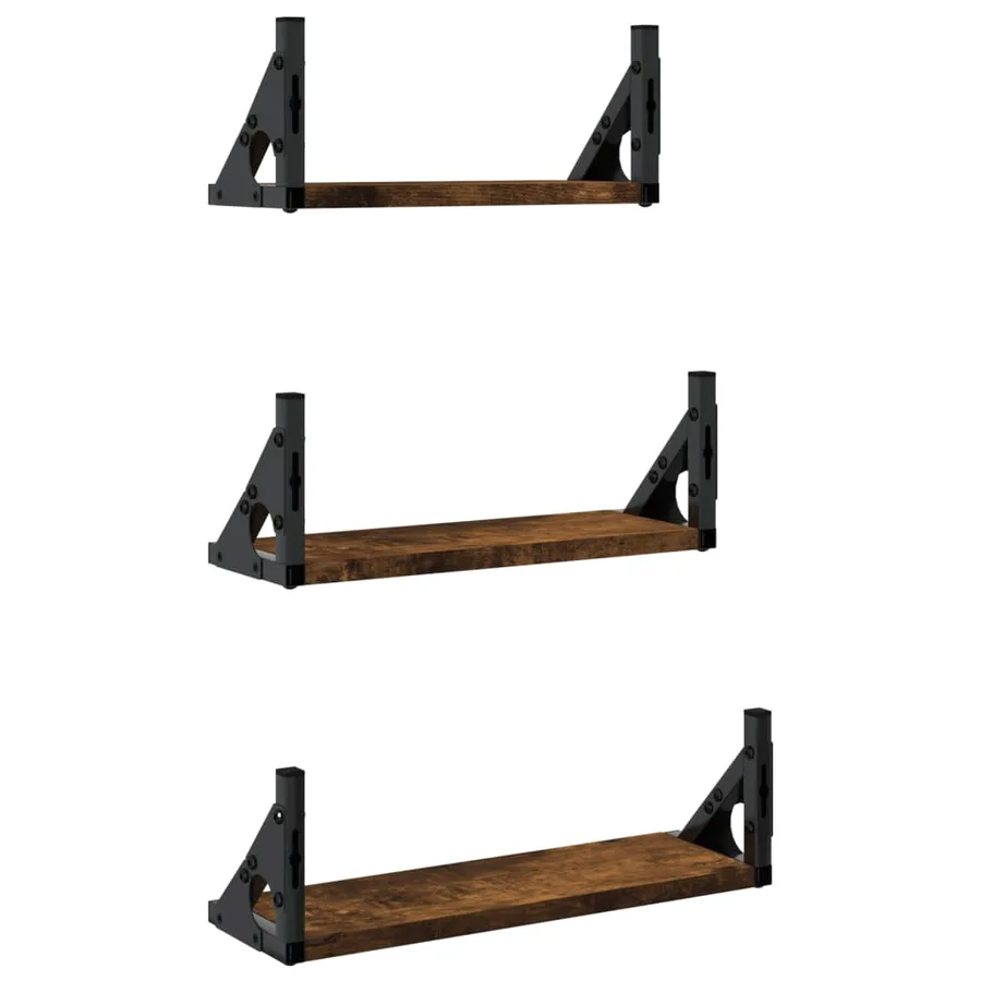 Ensemble d'étagères murales 3 pcs chêne fumé bois d'ingénierie - 6