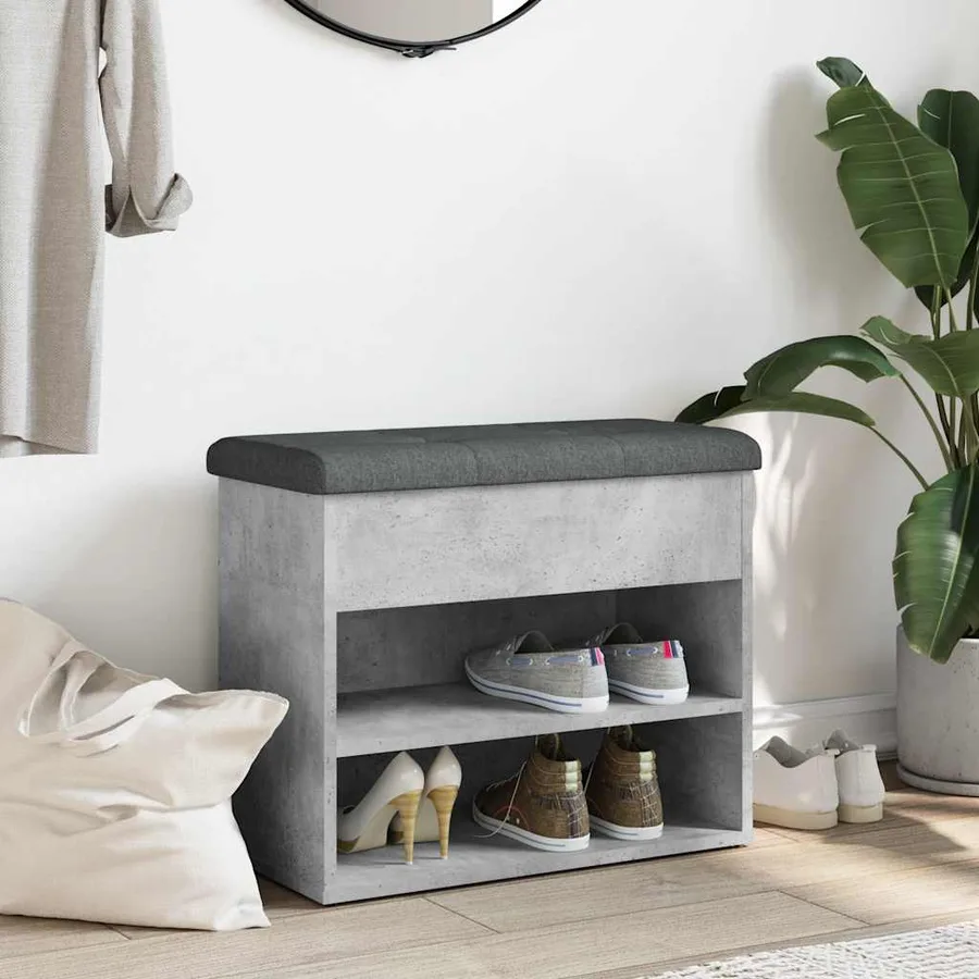 Banc à chaussures gris béton 62x32x50 cm bois d'ingénierie - 3
