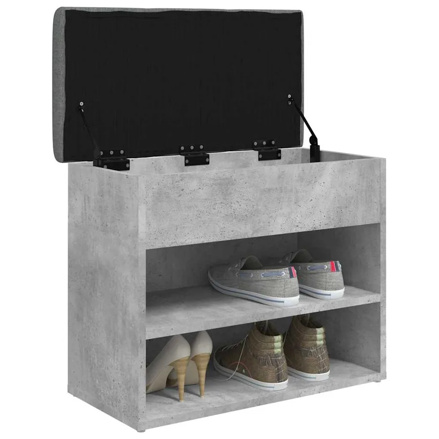 Banc à chaussures gris béton 62x32x50 cm bois d'ingénierie - 4