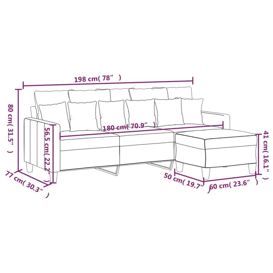 Canapé à 3 places avec repose-pieds Rouge bordeaux 180 cm Tissu - 7