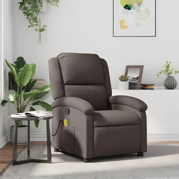 Fauteuil inclinable de massage marron foncé cuir véritable