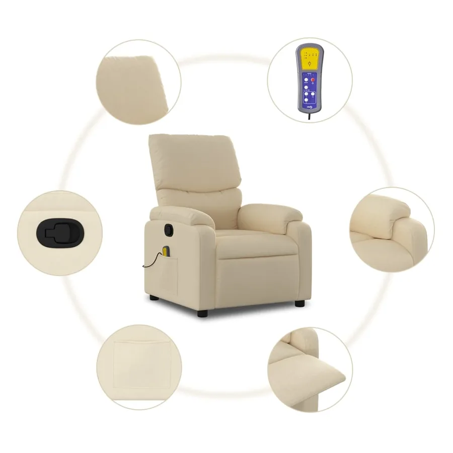 Fauteuil de massage inclinable crème tissu - 6