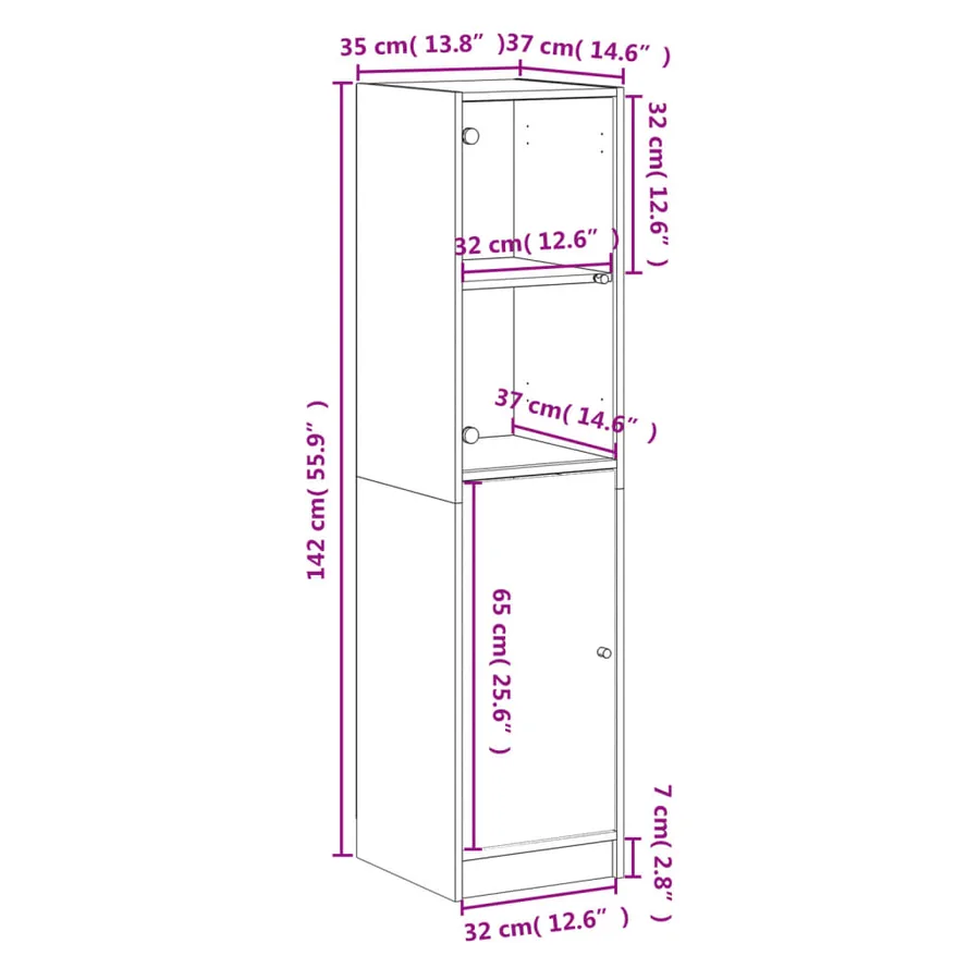 Buffet avec porte en verre chêne fumé 35x37x142 cm - 12