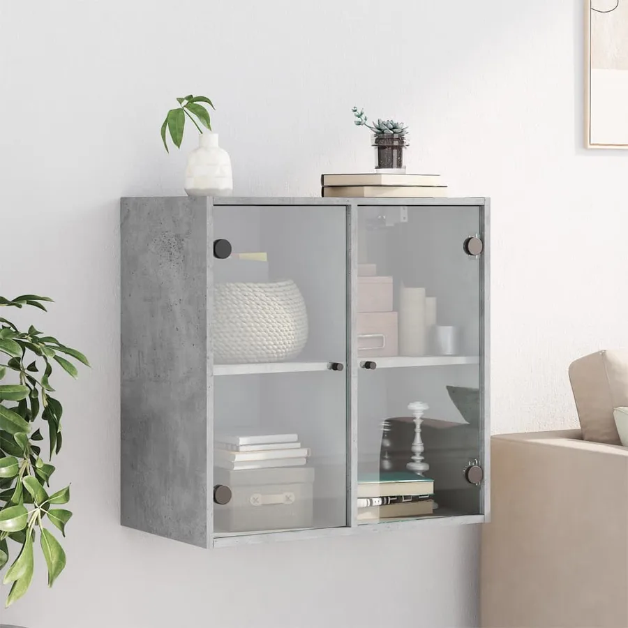 Armoire murale avec portes en verre gris béton 68x37x68,5 cm - 3