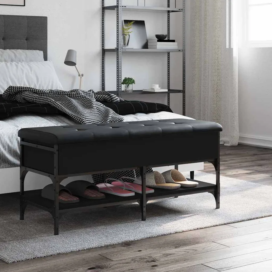 Banc à chaussures noir 102x42x45 cm bois d'ingénierie - 3