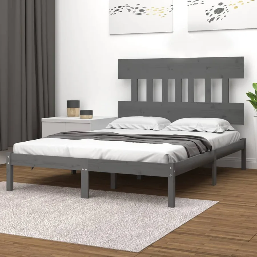 Cadre de lit sans matelas gris 200x200 cm bois massif