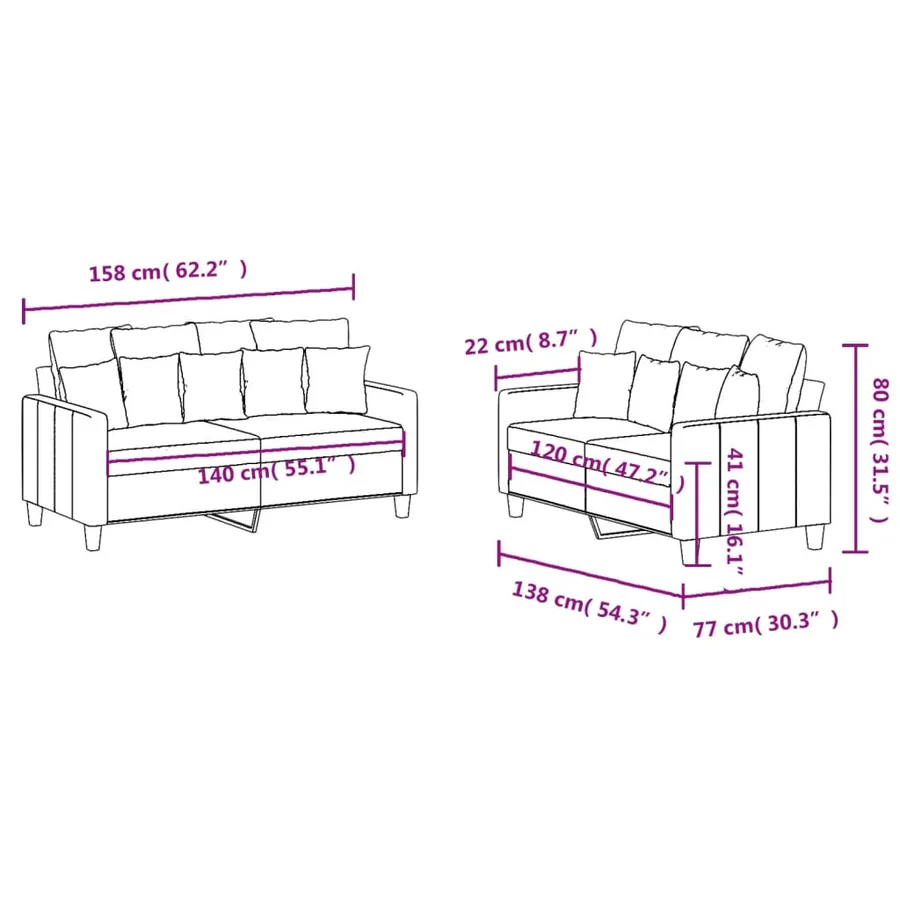Ensemble de canapés 2 pcs avec coussins Rouge bordeaux Tissu - 7