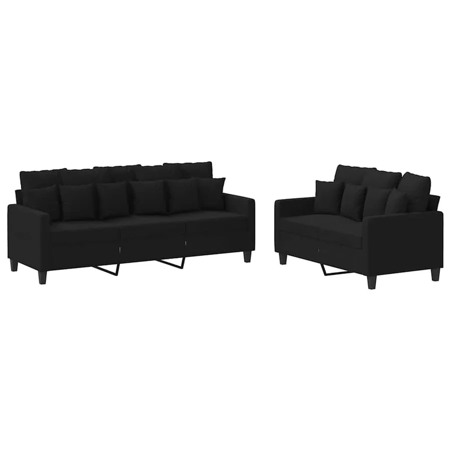 Ensemble de canapés 2 pcs avec coussins Noir Tissu - 2