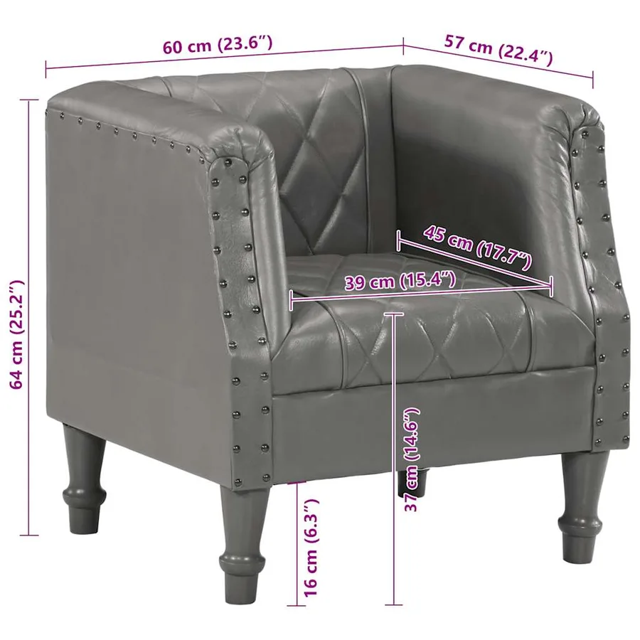 Chaise cabriolet Gris Cuir véritable de chèvre - 9