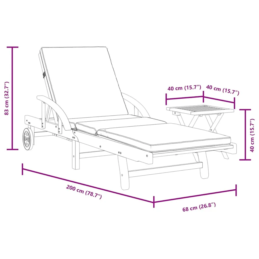 Chaise longue avec coussin et table bois d'acacia massif - 10