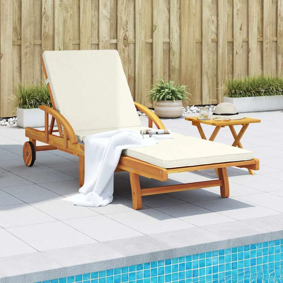 Chaise longue avec coussin et table bois d'acacia massif - 3