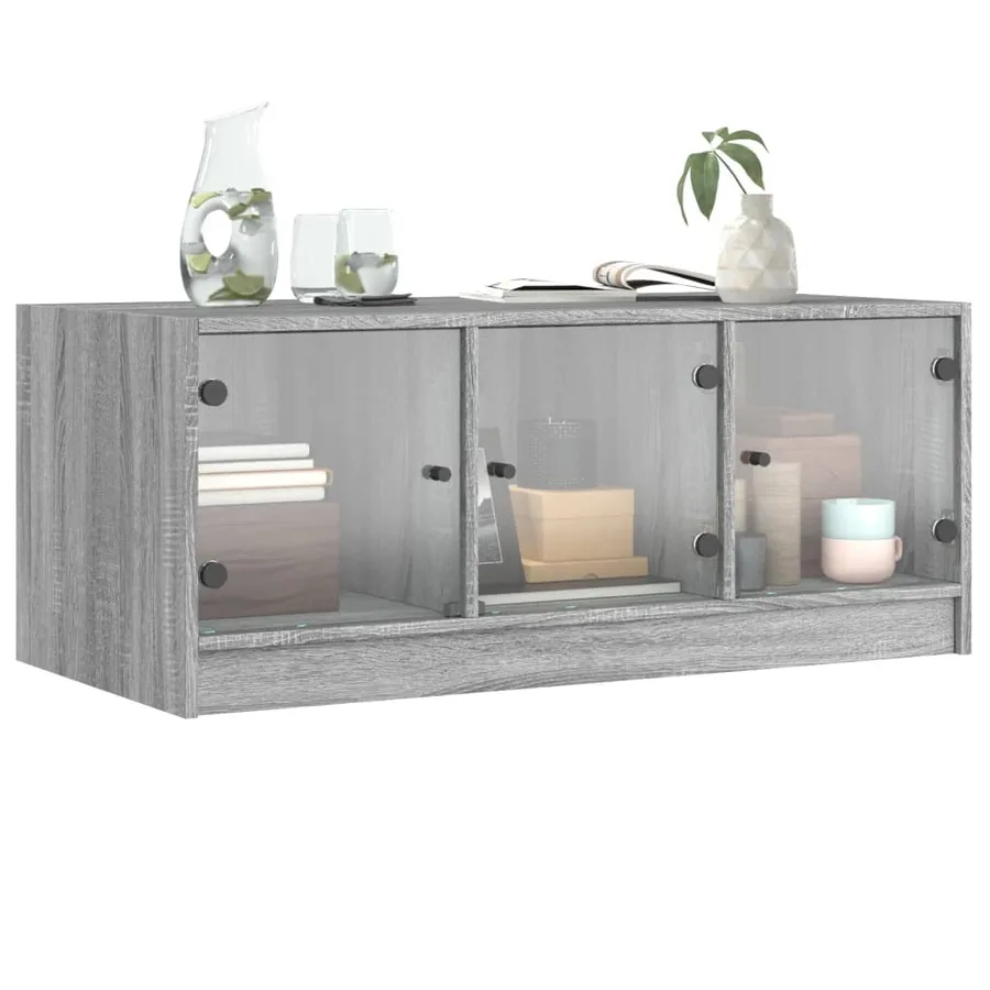 Table basse avec portes en verre sonoma gris 102x50x42 cm - 4