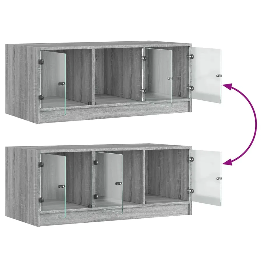 Table basse avec portes en verre sonoma gris 102x50x42 cm - 9