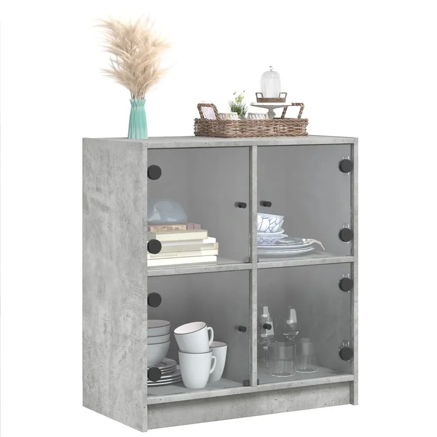 Armoire latérale avec portes en verre gris béton 68x37x75,5 cm - 4