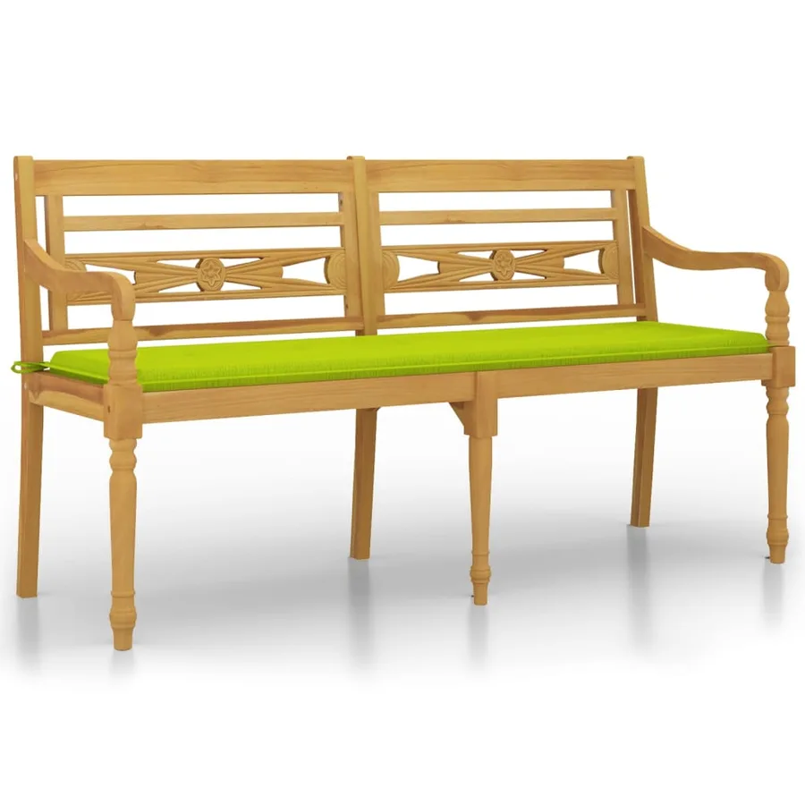 Banc Batavia avec coussin vert brillant 150 cm Bois teck massif - 2