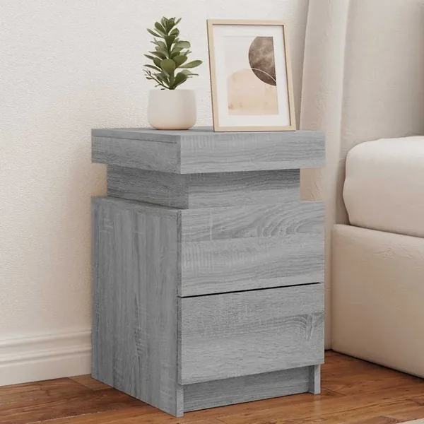 Tables de chevet avec lumières LED 2 pcs sonoma gris 35x39x55cm