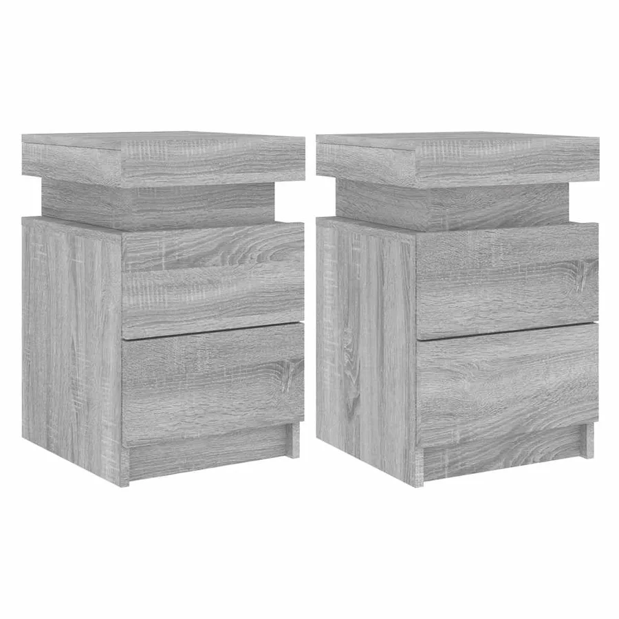 Tables de chevet avec lumières LED 2 pcs sonoma gris 35x39x55cm - 2