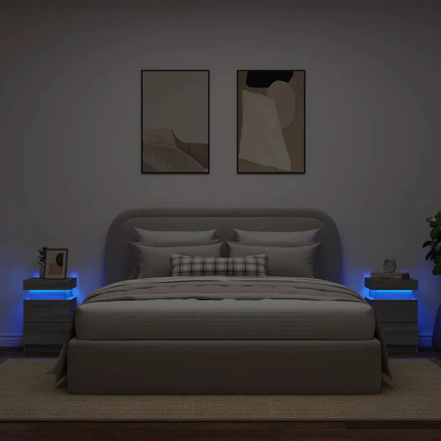 Tables de chevet avec lumières LED 2 pcs sonoma gris 35x39x55cm - 4
