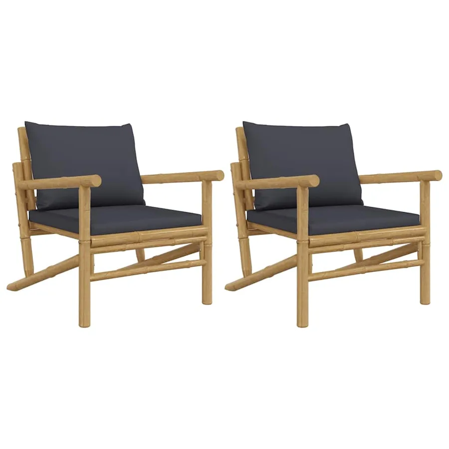 Chaises de jardin lot de 2 avec coussins gris foncé bambou - 2