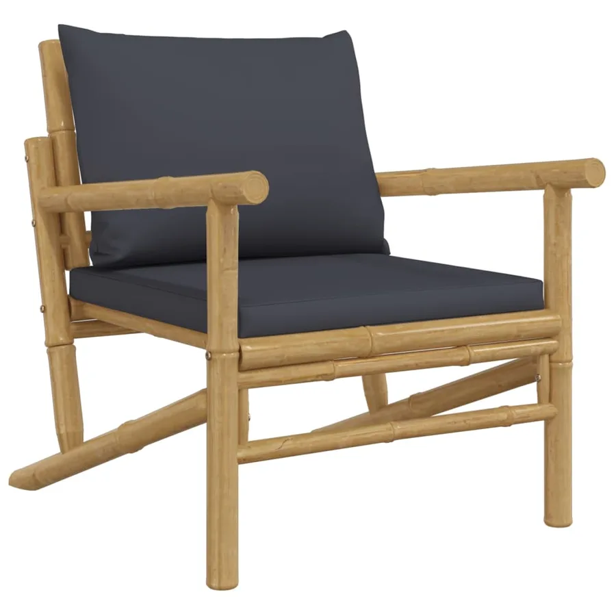 Chaises de jardin lot de 2 avec coussins gris foncé bambou - 3