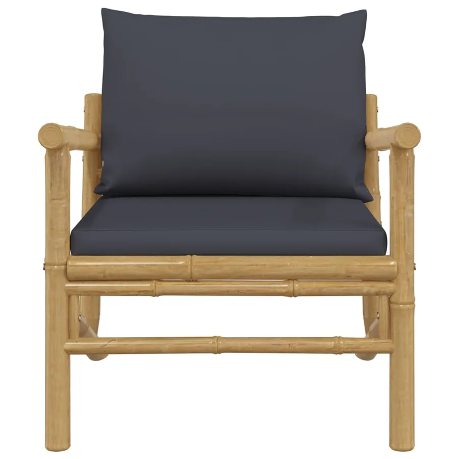 Chaises de jardin lot de 2 avec coussins gris foncé bambou - 4