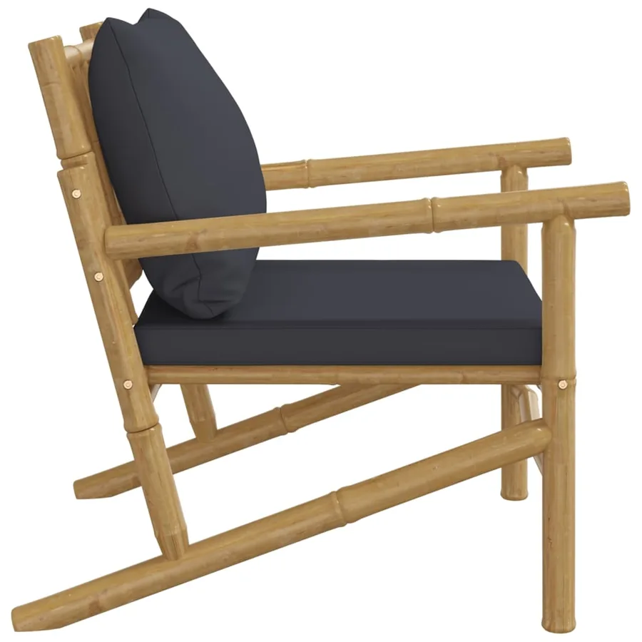 Chaises de jardin lot de 2 avec coussins gris foncé bambou - 5