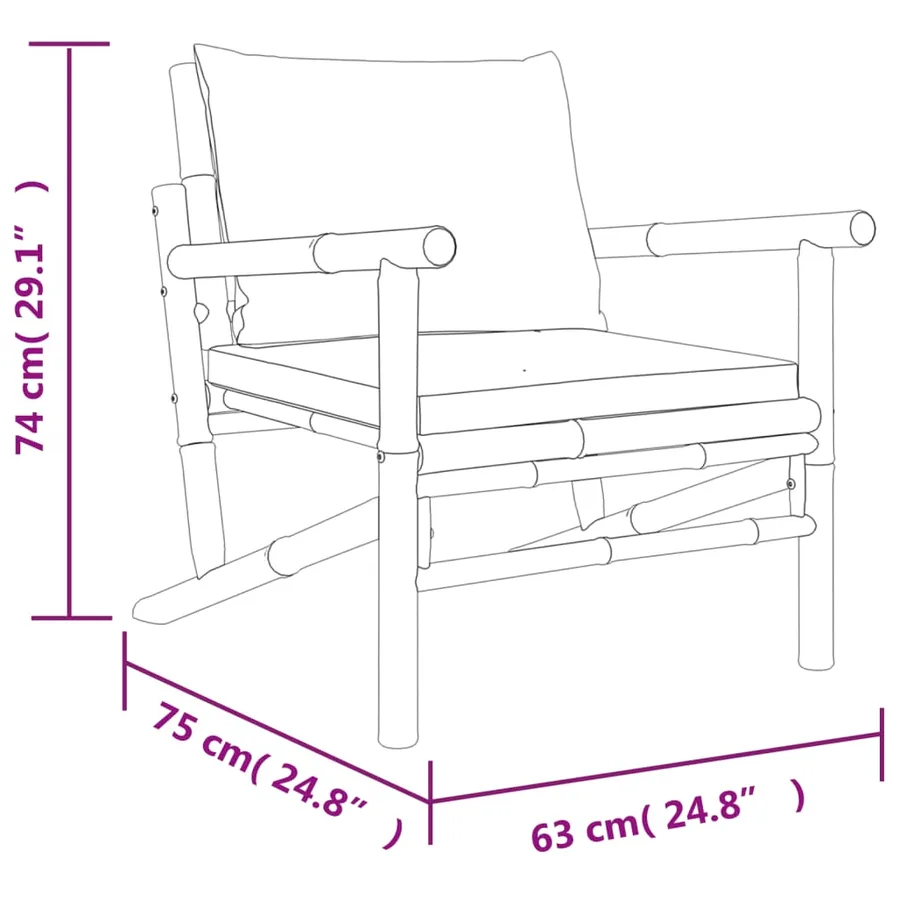 Chaises de jardin lot de 2 avec coussins gris foncé bambou - 7