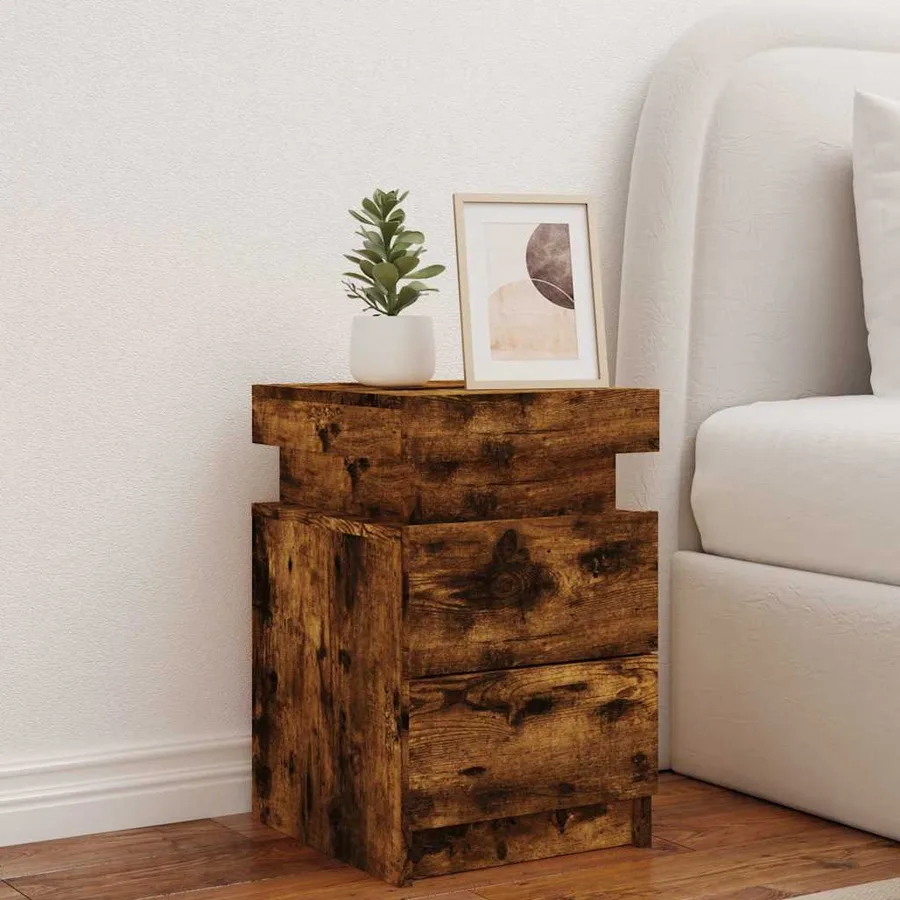 Table de chevet avec lumières LED chêne fumé 35x39x55 cm - 3