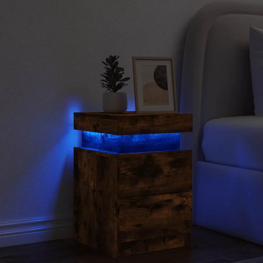 Table de chevet avec lumières LED chêne fumé 35x39x55 cm - 4