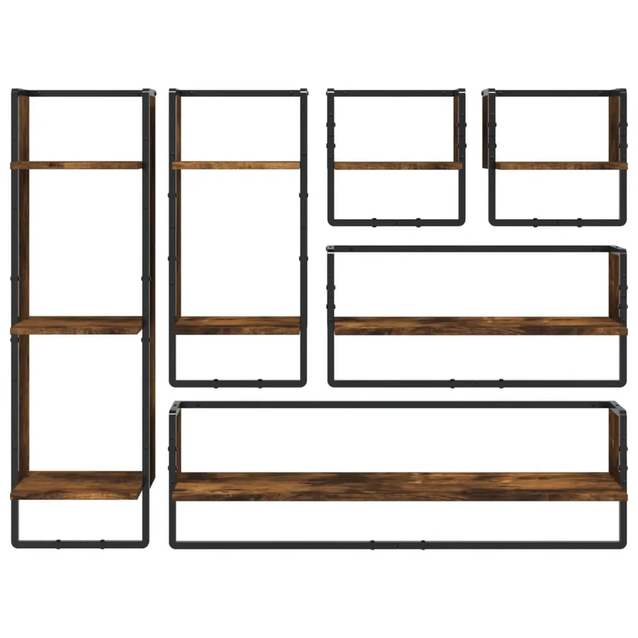 Ensemble d'étagères murales avec barres 6 pcs chêne fumé - 4