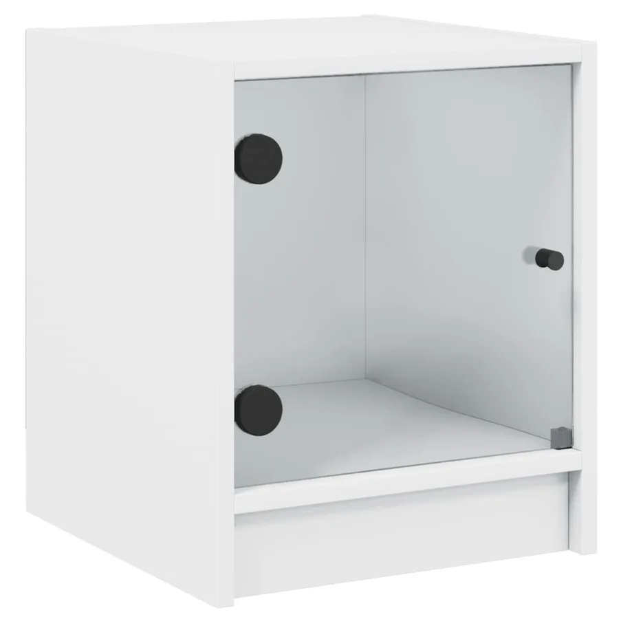 Table de chevet avec porte en verre blanc 35x37x42 cm - 2