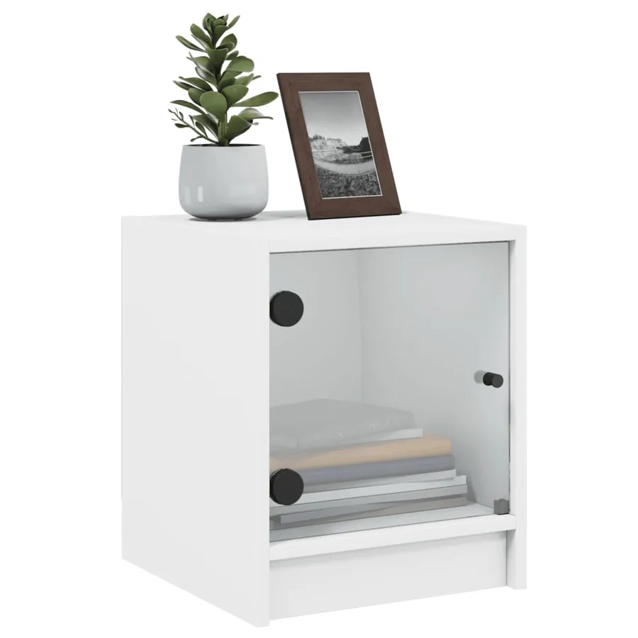 Table de chevet avec porte en verre blanc 35x37x42 cm - 4
