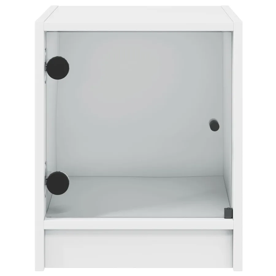 Table de chevet avec porte en verre blanc 35x37x42 cm - 6