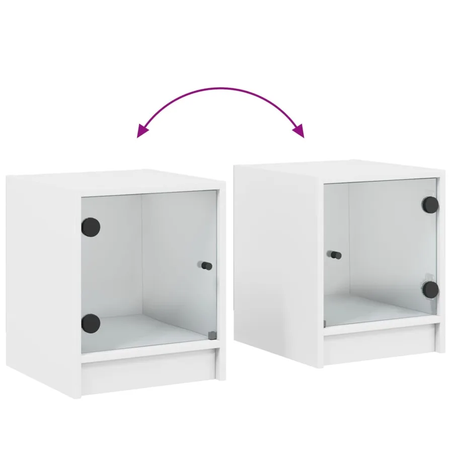 Table de chevet avec porte en verre blanc 35x37x42 cm - 9