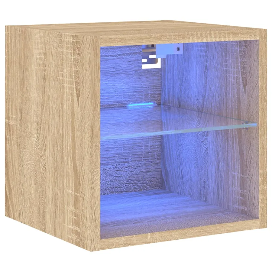 Meuble TV mural avec lumières LED chêne sonoma 30x28,5x30 cm - 2