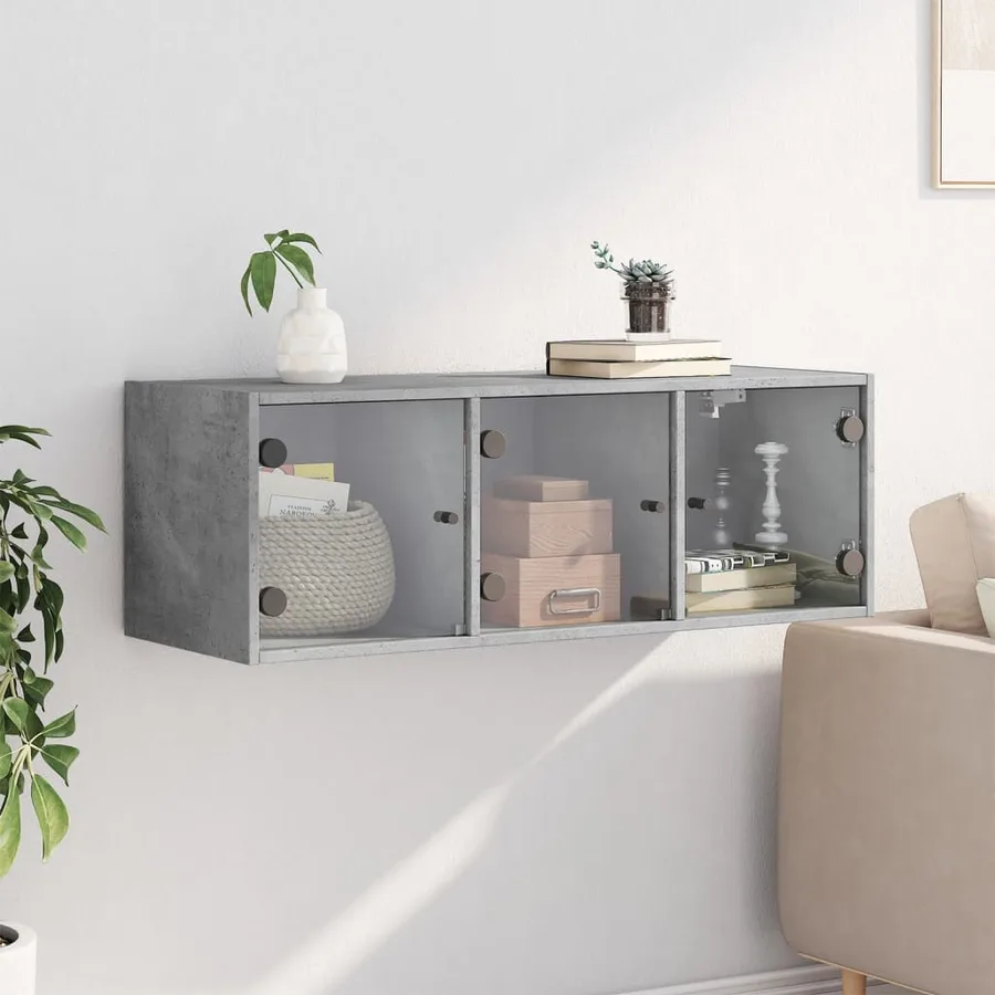 Armoire murale avec portes en verre gris béton 102x37x35 cm - 3
