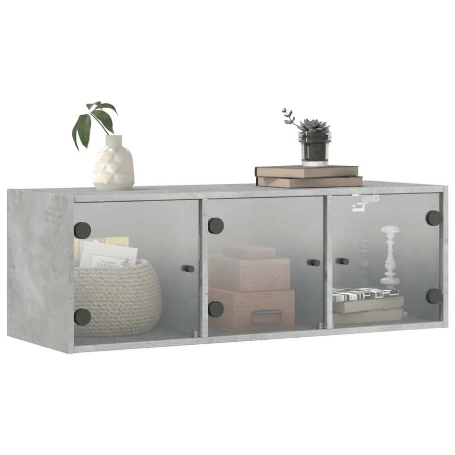 Armoire murale avec portes en verre gris béton 102x37x35 cm - 4