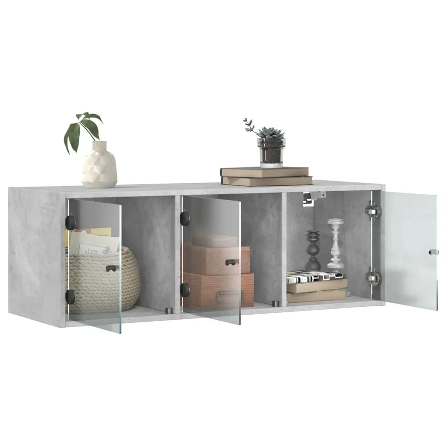 Armoire murale avec portes en verre gris béton 102x37x35 cm - 5