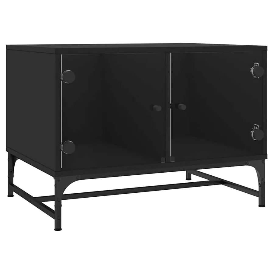Table basse avec portes en verre noir 68,5x50x50 cm - 2