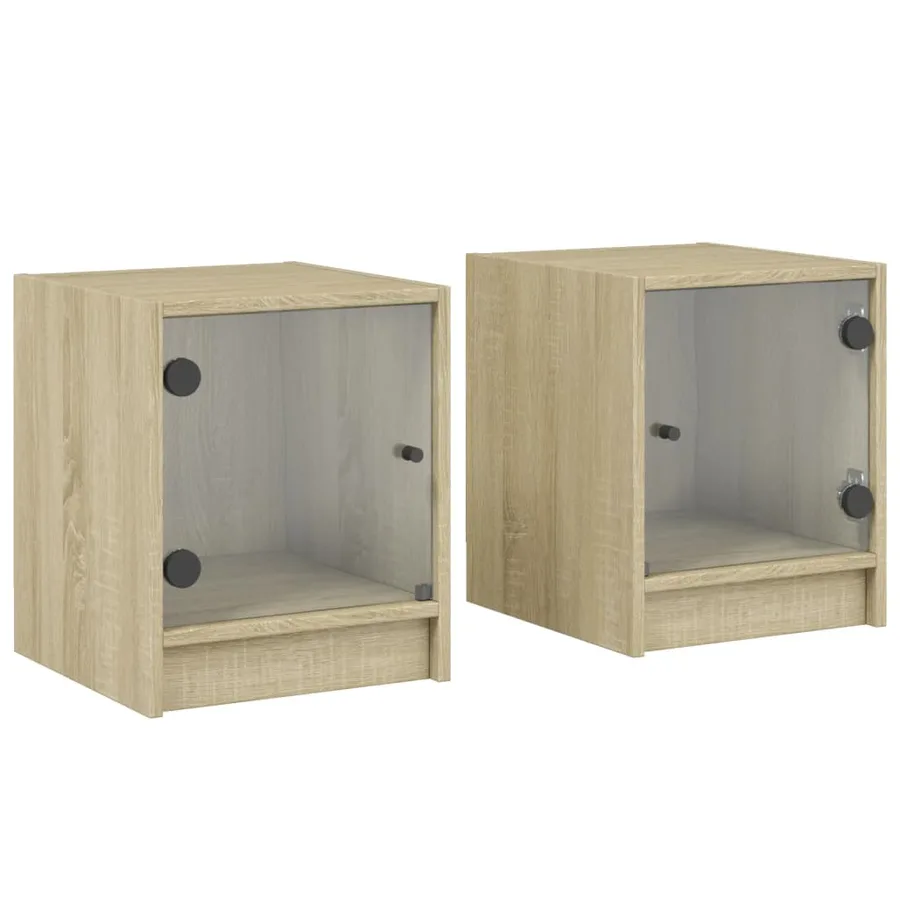 Tables de chevet et portes vitrées 2pcs chêne sonoma 35x37x42cm - 2