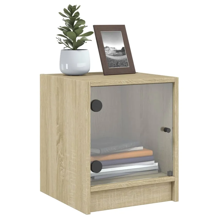 Tables de chevet et portes vitrées 2pcs chêne sonoma 35x37x42cm - 4