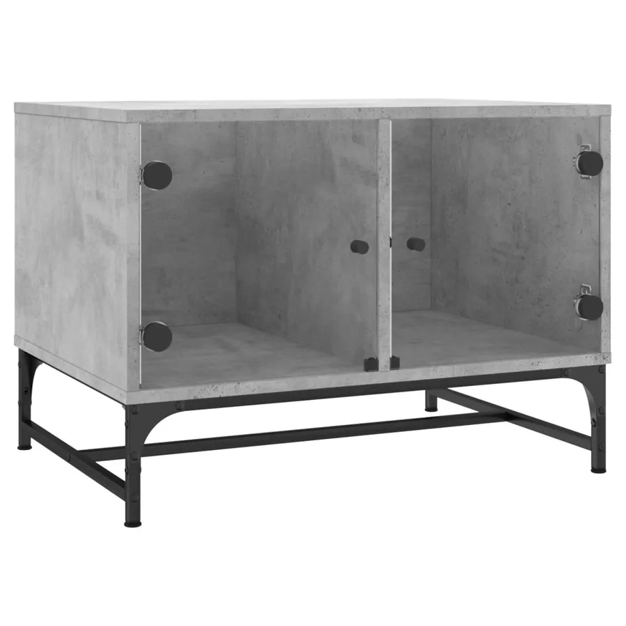 Table basse avec portes en verre gris béton 68,5x50x50 cm - 2