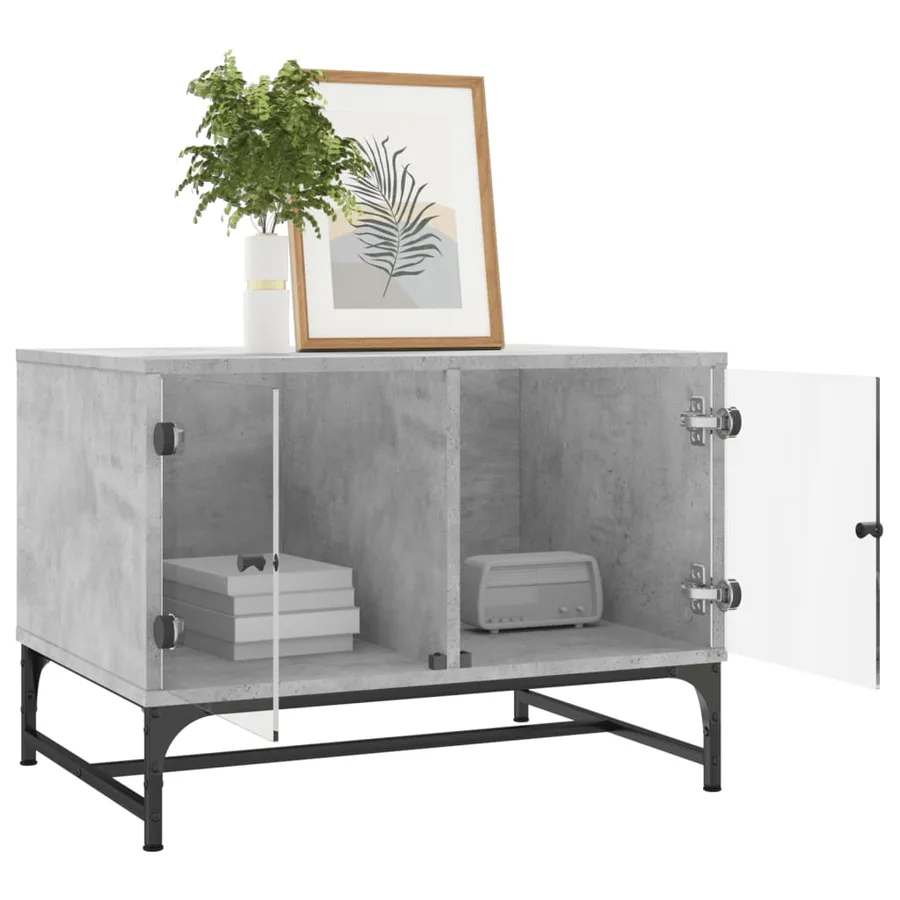 Table basse avec portes en verre gris béton 68,5x50x50 cm - 4