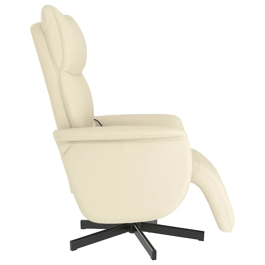 Fauteuil inclinable de massage et repose-pieds crème similicuir - 5