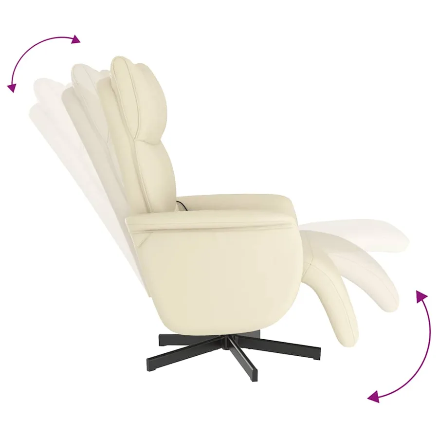 Fauteuil inclinable de massage et repose-pieds crème similicuir - 7