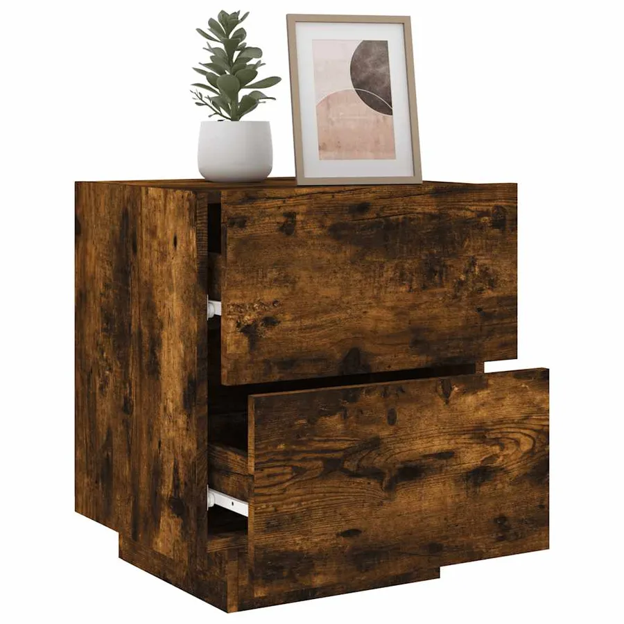 Armoire de chevet et lumières LED chêne fumé bois d'ingénierie - 5