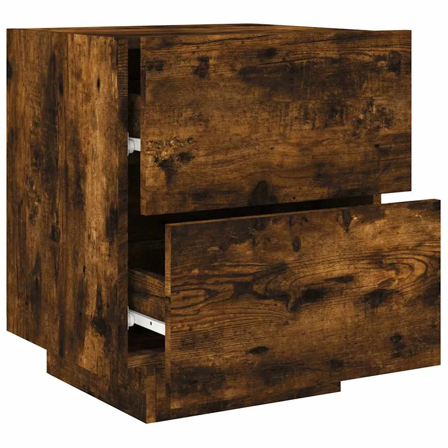 Armoire de chevet et lumières LED chêne fumé bois d'ingénierie - 6